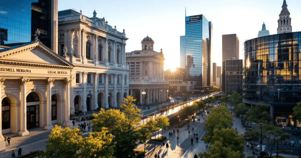 melbourne-courthouse-and-law-firm-buildings Prominent courthouse in Melbourne’s legal district surrounded by several law firm buildings, representing the city’s justice system.