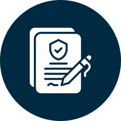 Document with shield and pen representing signed legal agreement