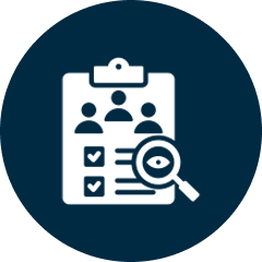 workcover-medical-assessment-icon Clipboard with checklist, people icons and magnifying glass for case review