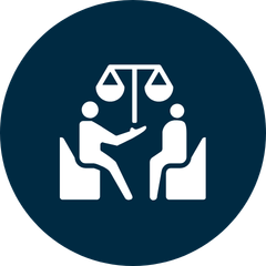 Clipboard with checklist, people icons and magnifying glass for case review