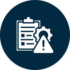 Clipboard with checklist, people icons and magnifying glass for case review