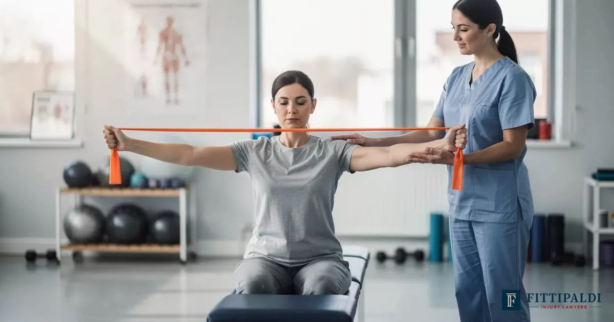 serious-injury-rehabilitation-victoria Patient completing shoulder rehabilitation with a healthcare professional